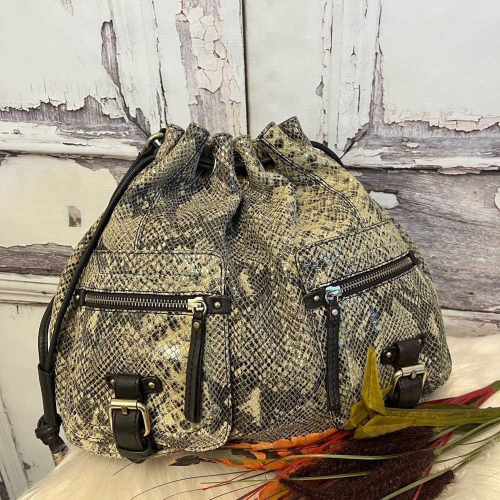 Banana Republic Python Leather Print Brown Should… - image 1